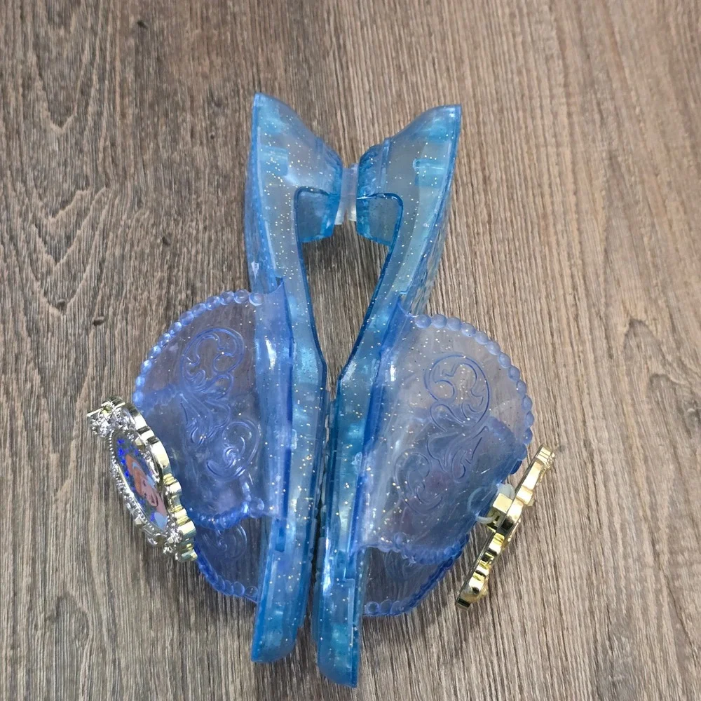 Disney Cinderella Dress Up Jelly Shoes Girls OS Blue Glitter Princess Play Heel